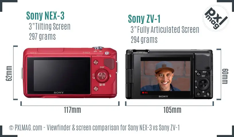 Sony NEX-3 vs Sony ZV-1 Screen and Viewfinder comparison