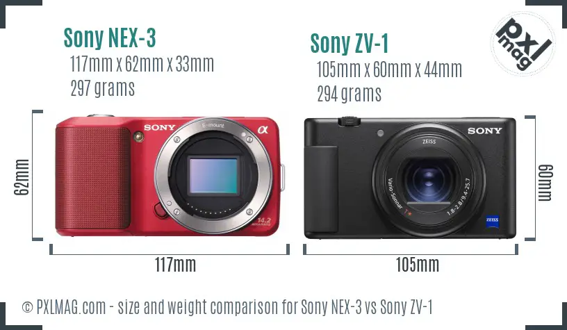 Sony NEX-3 vs Sony ZV-1 size comparison