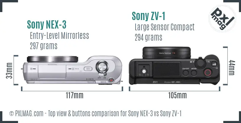 Sony NEX-3 vs Sony ZV-1 top view buttons comparison