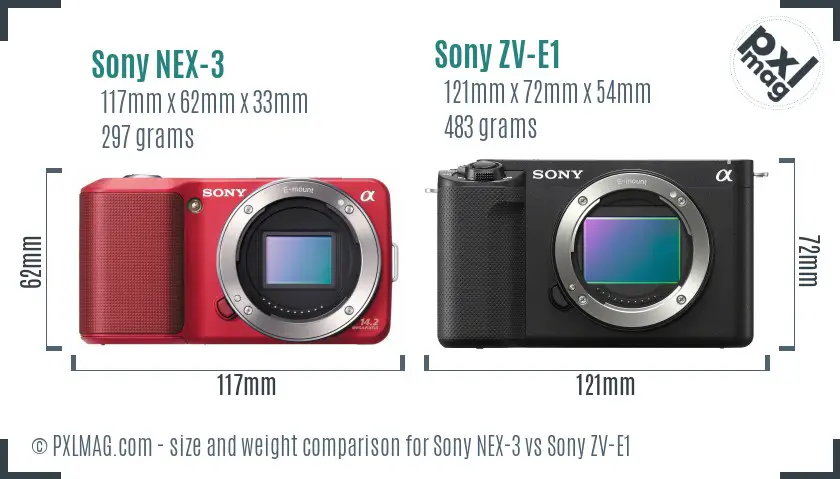 Sony NEX-3 vs Sony ZV-E1 size comparison Sony NEX-3 vs Sony ZV-E1 size comparison