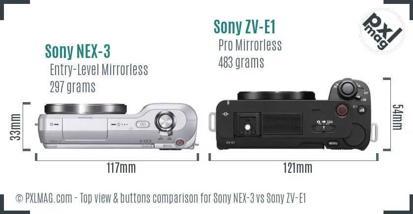 Sony NEX-3 vs Sony ZV-E1 top view buttons comparison Sony NEX-3 vs Sony ZV-E1 top view buttons comparison