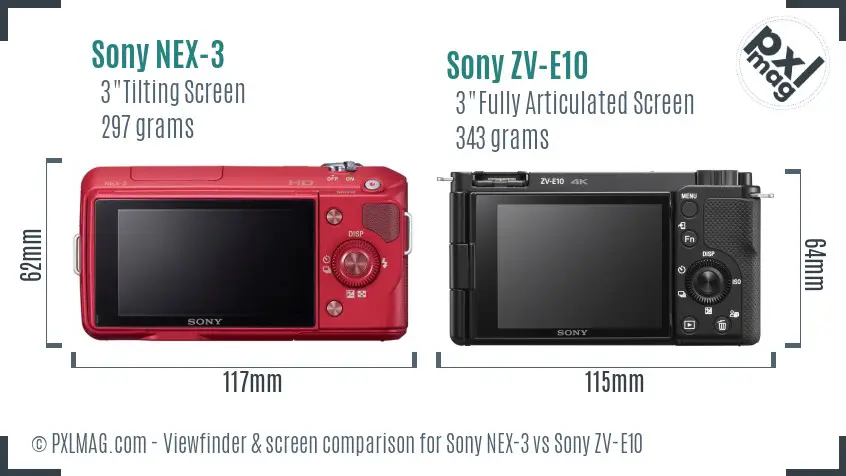 Sony NEX-3 vs Sony ZV-E10 Screen and Viewfinder comparison