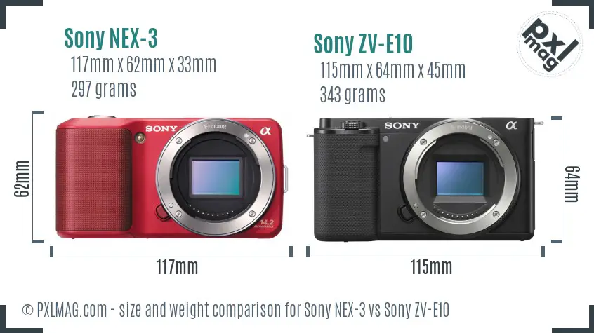 Sony NEX-3 vs Sony ZV-E10 size comparison