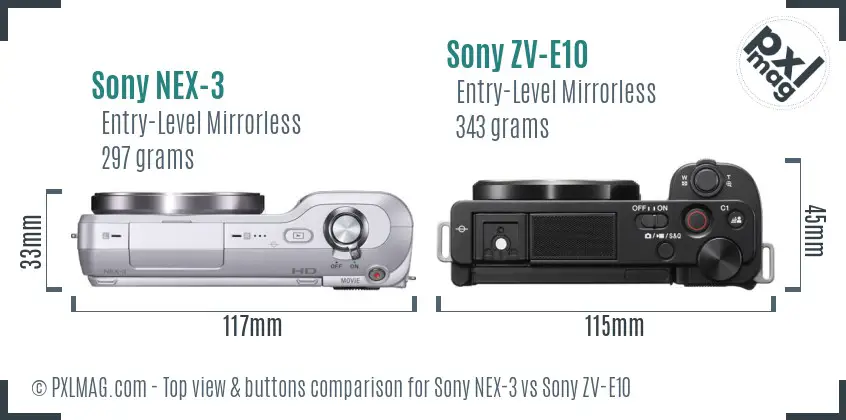Sony NEX-3 vs Sony ZV-E10 top view buttons comparison