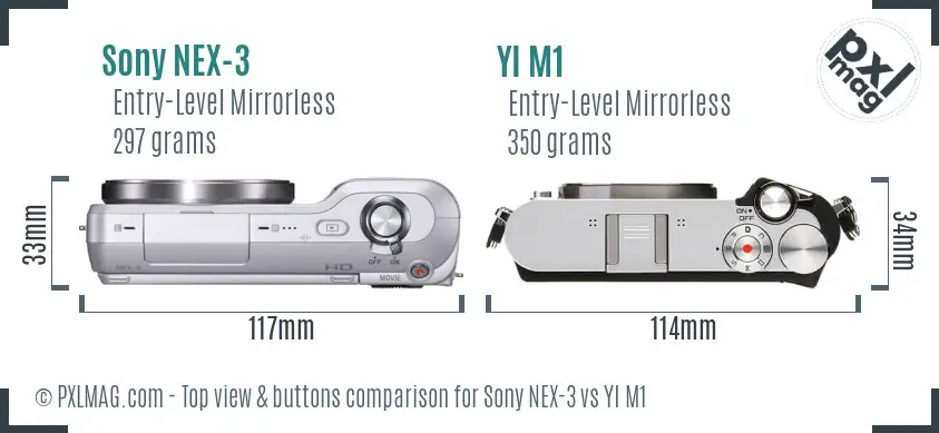 Sony NEX-3 vs YI M1 top view buttons comparison