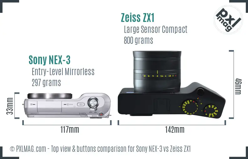 Sony NEX-3 vs Zeiss ZX1 top view buttons comparison