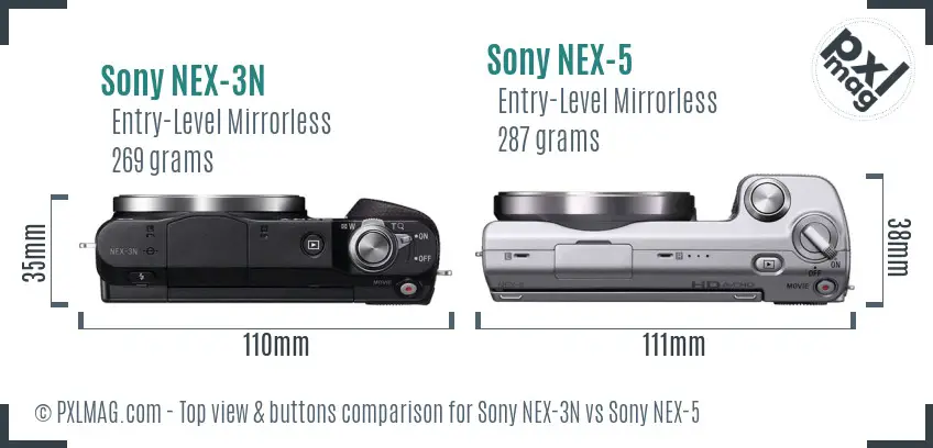 Sony NEX-3N vs Sony NEX-5 top view buttons comparison