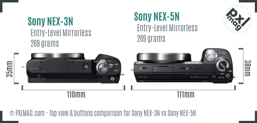 Sony NEX-3N vs Sony NEX-5N top view buttons comparison