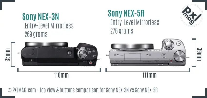Sony NEX-3N vs Sony NEX-5R top view buttons comparison