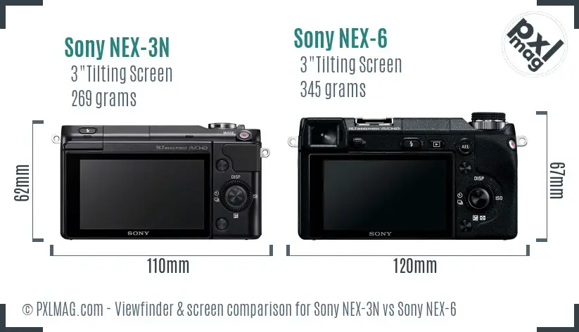Sony NEX-3N vs Sony NEX-6 Screen and Viewfinder comparison