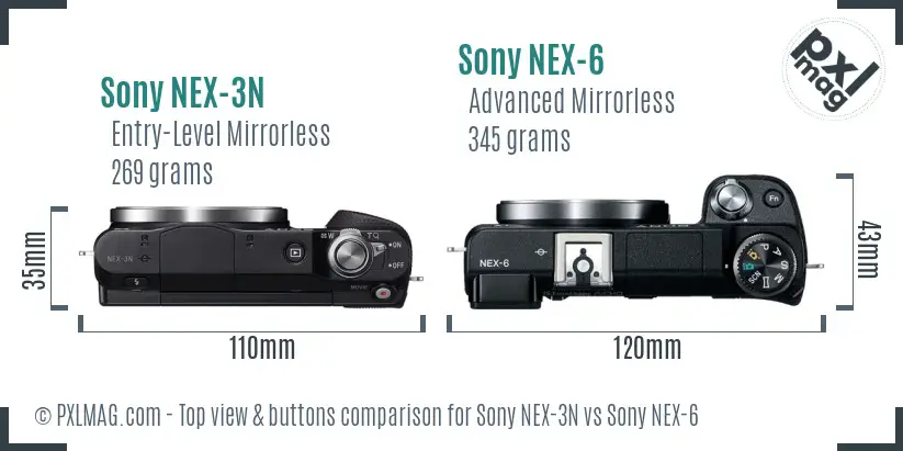 Sony NEX-3N vs Sony NEX-6 top view buttons comparison