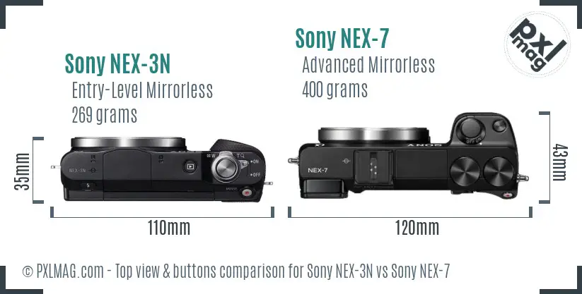 Sony NEX-3N vs Sony NEX-7 top view buttons comparison