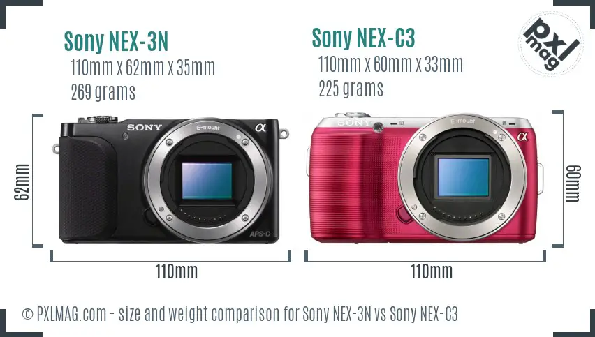 Sony NEX-3N vs Sony NEX-C3 size comparison