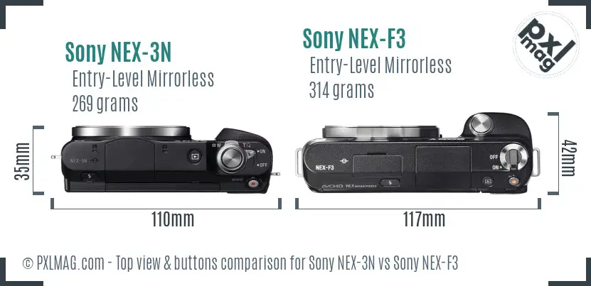 Sony NEX-3N vs Sony NEX-F3 top view buttons comparison
