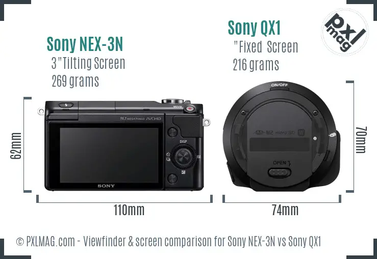 Sony NEX-3N vs Sony QX1 Screen and Viewfinder comparison
