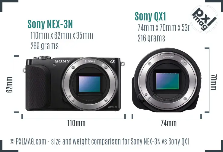 Sony NEX-3N vs Sony QX1 size comparison