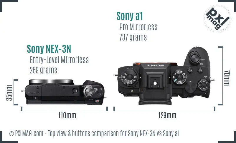 Sony NEX-3N vs Sony a1 top view buttons comparison
