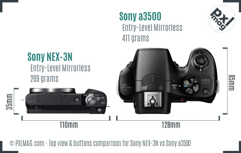 Sony NEX-3N vs Sony a3500 top view buttons comparison