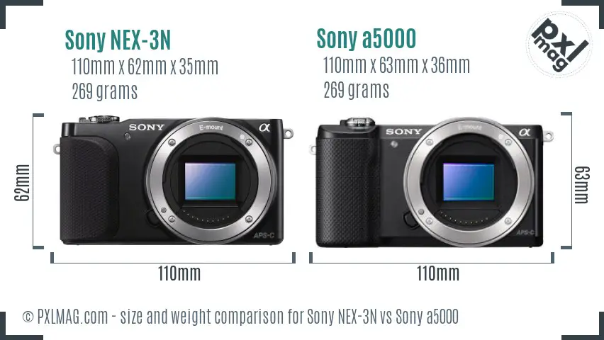 Sony NEX-3N vs Sony a5000 size comparison