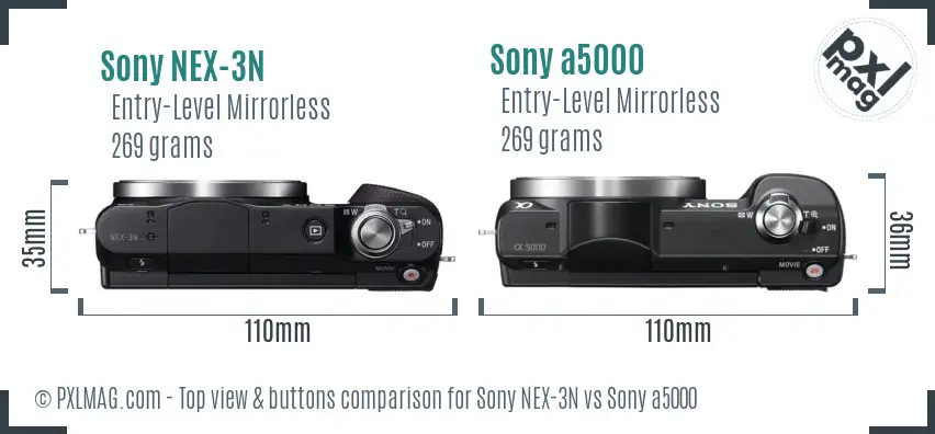 Sony NEX-3N vs Sony a5000 top view buttons comparison