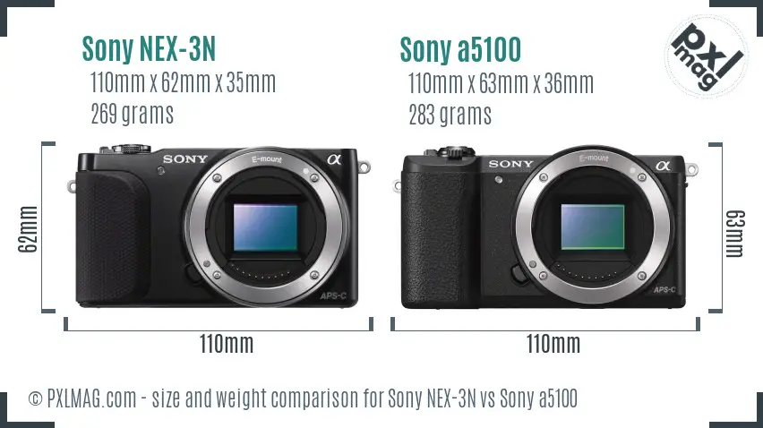 Sony NEX-3N vs Sony a5100 size comparison