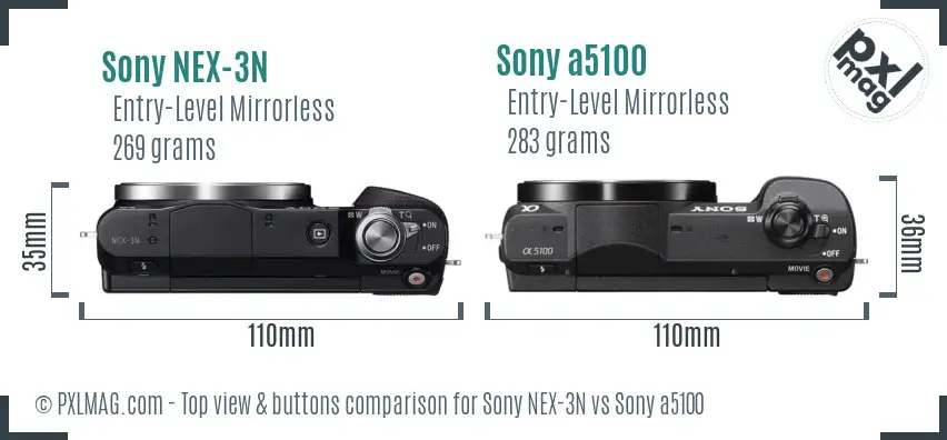 Sony NEX-3N vs Sony a5100 top view buttons comparison