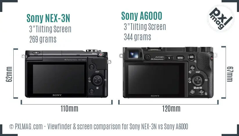 Sony NEX-3N vs Sony A6000 Screen and Viewfinder comparison