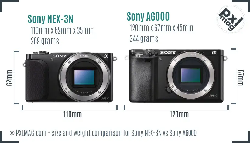 Sony NEX-3N vs Sony A6000 size comparison