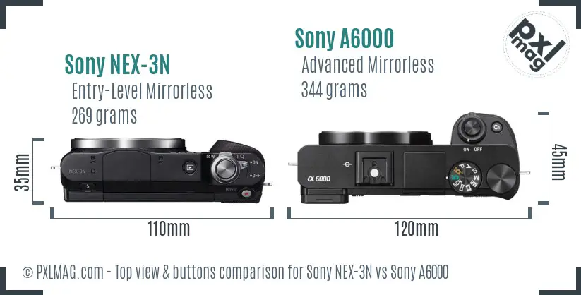 Sony NEX-3N vs Sony A6000 top view buttons comparison