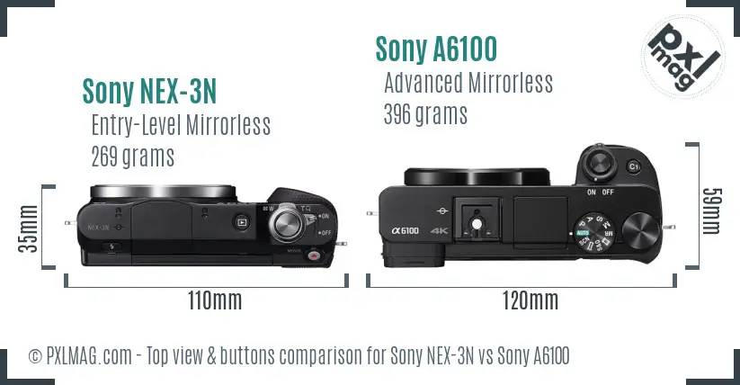 Sony NEX-3N vs Sony A6100 top view buttons comparison