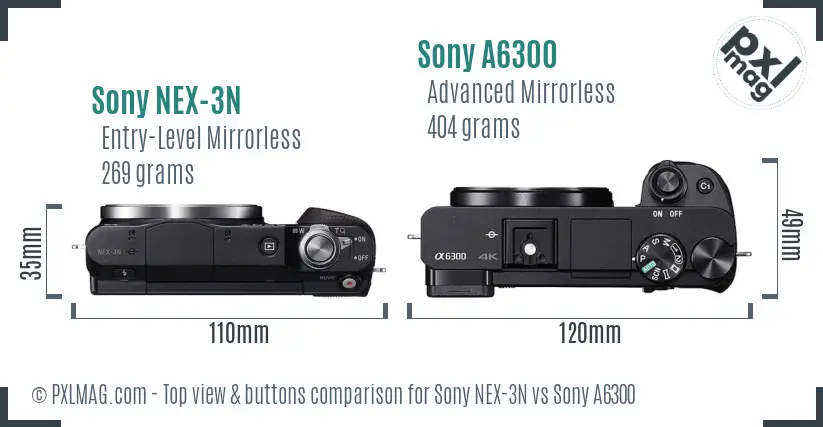 Sony NEX-3N vs Sony A6300 top view buttons comparison