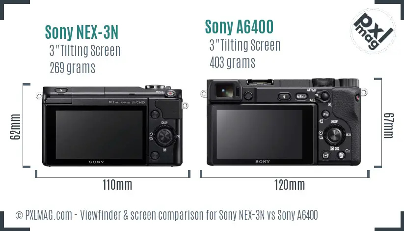 Sony NEX-3N vs Sony A6400 Screen and Viewfinder comparison