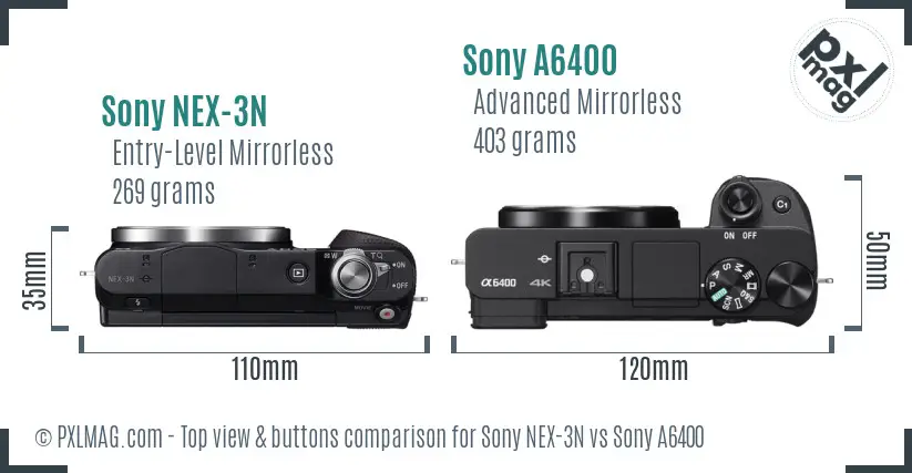 Sony NEX-3N vs Sony A6400 top view buttons comparison