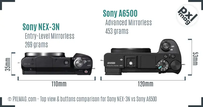 Sony NEX-3N vs Sony A6500 top view buttons comparison