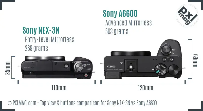 Sony NEX-3N vs Sony A6600 top view buttons comparison