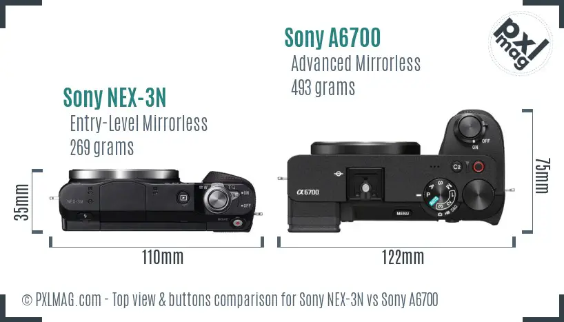 Sony NEX-3N vs Sony A6700 top view buttons comparison Sony NEX-3N vs Sony A6700 top view buttons comparison