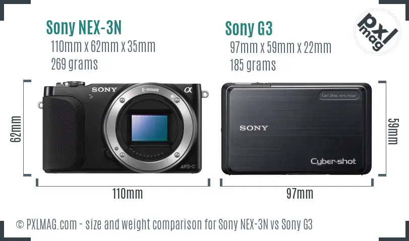 Sony NEX-3N vs Sony G3 size comparison