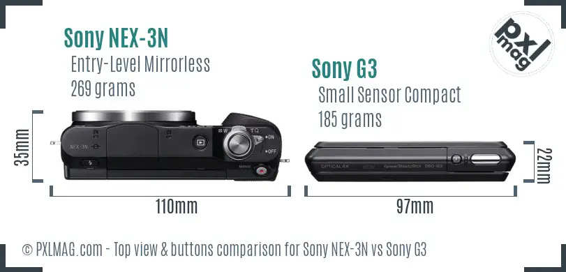 Sony NEX-3N vs Sony G3 top view buttons comparison