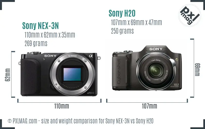 Sony NEX-3N vs Sony H20 size comparison