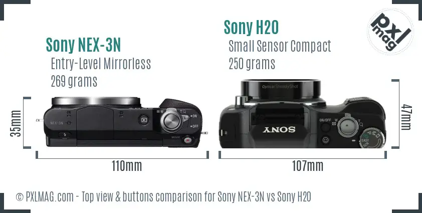 Sony NEX-3N vs Sony H20 top view buttons comparison