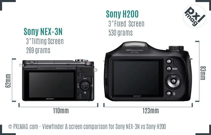 Sony NEX-3N vs Sony H200 Screen and Viewfinder comparison
