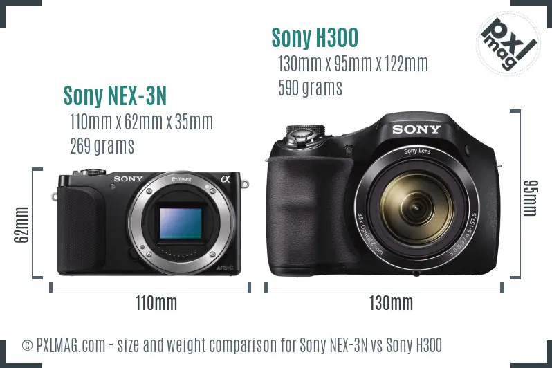 Sony NEX-3N vs Sony H300 size comparison