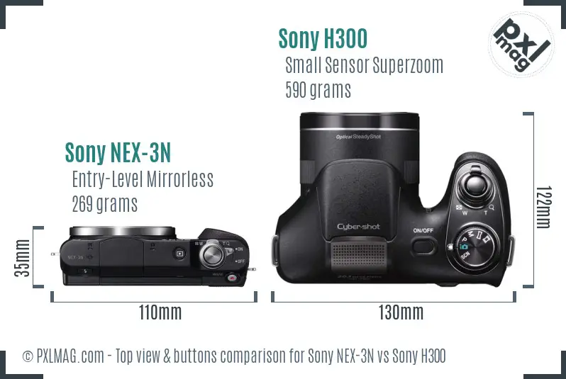 Sony NEX-3N vs Sony H300 top view buttons comparison