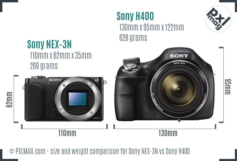 Sony NEX-3N vs Sony H400 size comparison