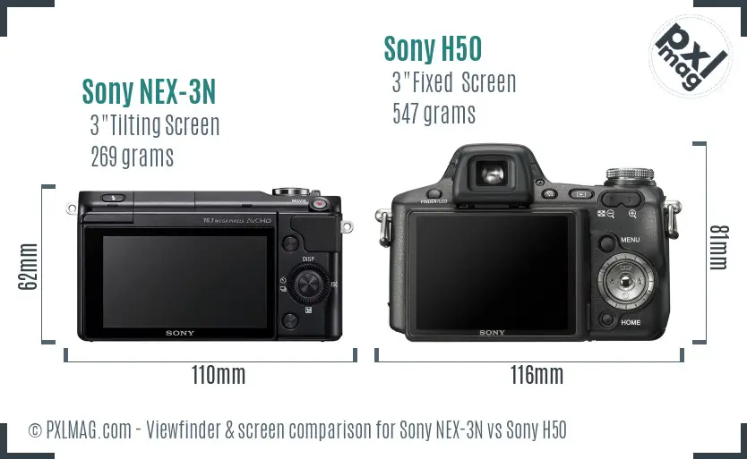 Sony NEX-3N vs Sony H50 Screen and Viewfinder comparison