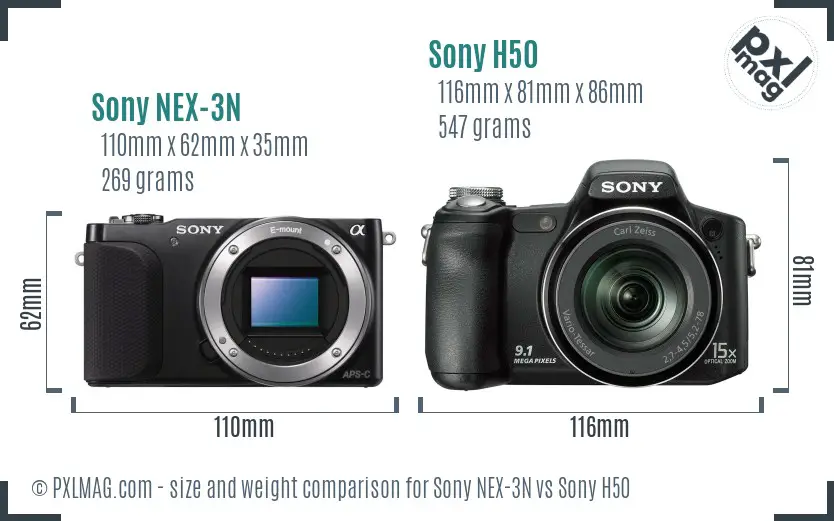 Sony NEX-3N vs Sony H50 size comparison
