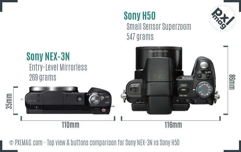 Sony NEX-3N vs Sony H50 top view buttons comparison