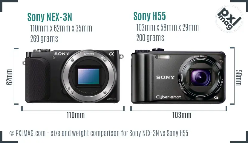 Sony NEX-3N vs Sony H55 size comparison