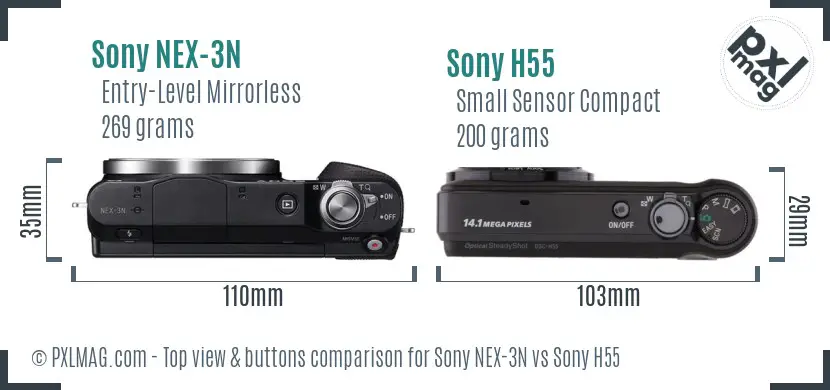 Sony NEX-3N vs Sony H55 top view buttons comparison
