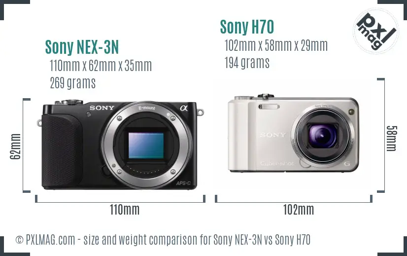 Sony NEX-3N vs Sony H70 size comparison